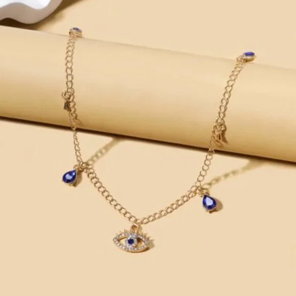 Mystical Evil Eye Necklace with Sapphire Blue Charms - Picture 3 of 4